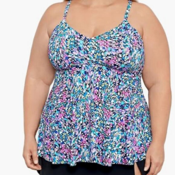 Swim Solutions Women's Plus Size Printed V-Neck Underwire Tankini Top 22W 7205 - Picture 1 of 2